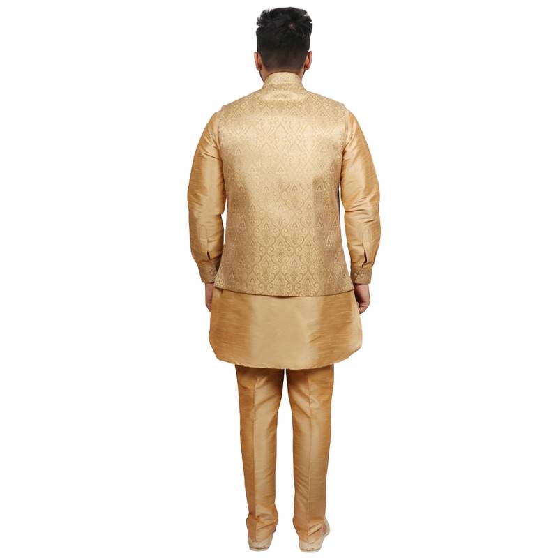 Gold plain brocade silk kurta-pajama