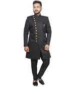 Black plain polyester sherwani