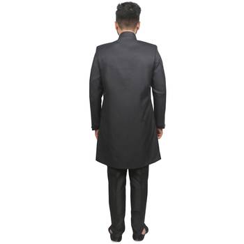Black plain polyester sherwani 3