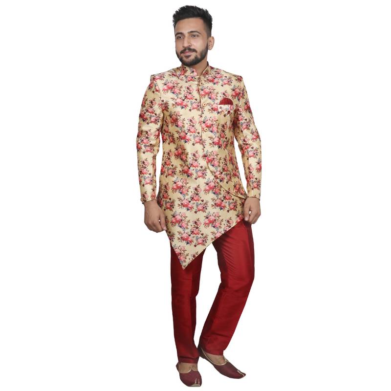 Gold plain pure jute cotton sherwani