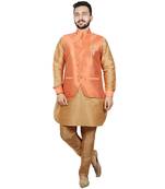 Orange plain brocade kurta-pajama