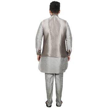 Silver plain brocade kurta-pajama 3