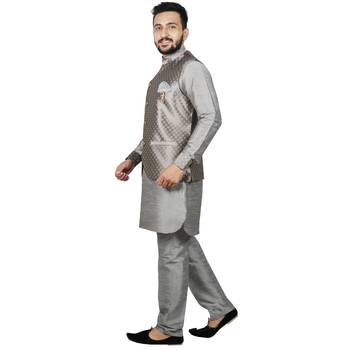 Silver plain brocade kurta-pajama 5