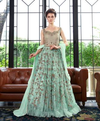 Sky-blue embroidered net salwar 1