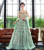 Sky-blue embroidered net salwar