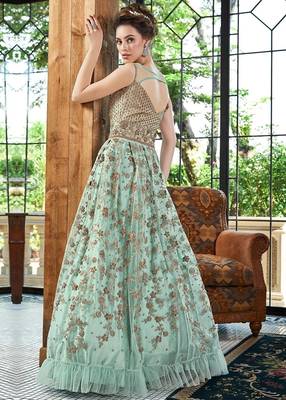 Sky-blue embroidered net salwar 4
