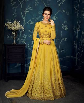Yellow embroidered georgette salwar 1
