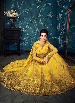 Yellow embroidered georgette salwar 3