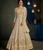 Beige embroidered georgette salwar