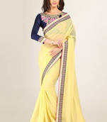 Light Yellow plain georgette saree with blouse