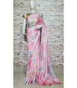 Pink Floral Print Linen Saree