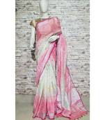 Pink Floral Print Linen Saree