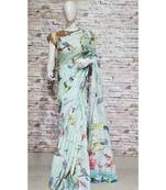 Multicolor Floral Print Linen Saree