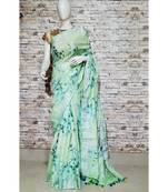 Green Floral Print Linen Saree