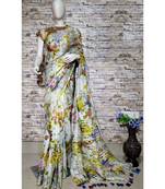 Multicolor Floral Print Linen Saree