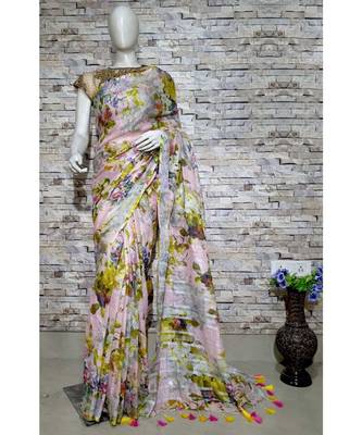 Multicolor Floral Print Linen Saree 1