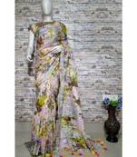 Multicolor Floral Print Linen Saree