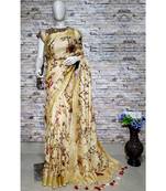 Multicolor Floral Print Linen Saree