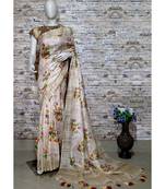 Multicolor Floral Print Linen Saree
