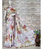 Multicolor Floral Print Linen Saree