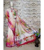 Multicolor Floral Print Linen Saree