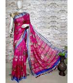 Pink Floral Print Linen Saree
