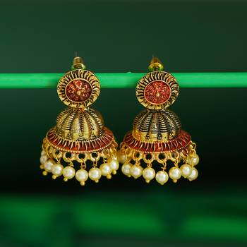 Red pearl jhumkas 1