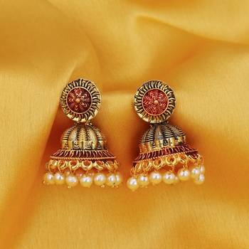 Red pearl jhumkas 2