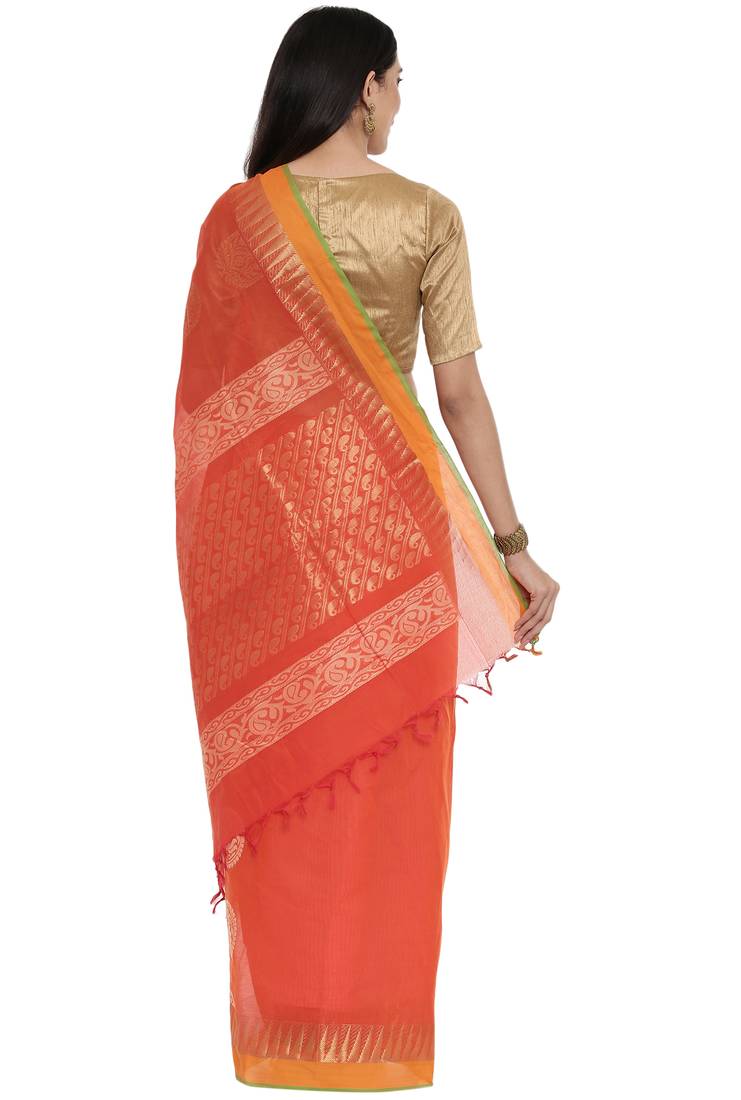 CLASSICATE from the house of The Chennai Silks Women's  orange Coimbatore Cotton Saree
