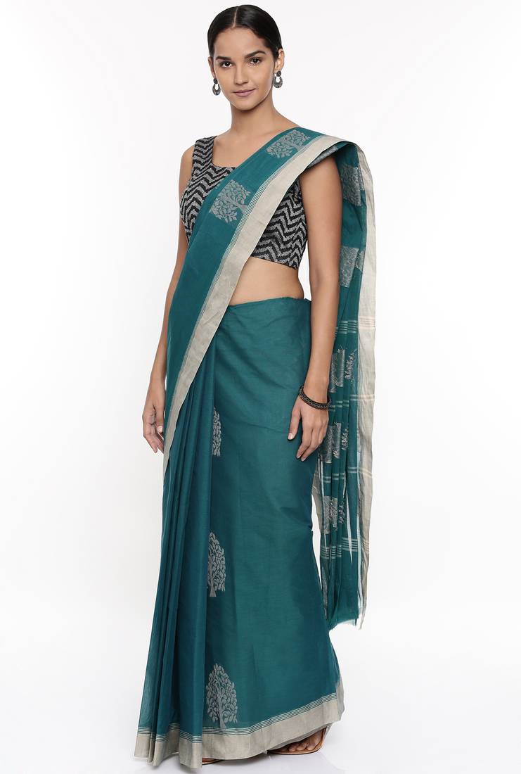 CLASSICATE from the house of The Chennai Silks Women's  blue Madurai Cotton Saree