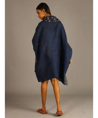 blue linen kaftan with cowl neck 3