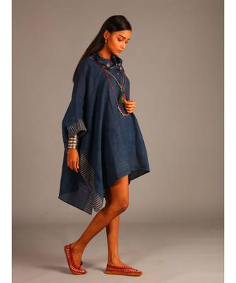blue linen kaftan with cowl neck 4