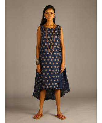 blue linen angrakha wrap in block print 1