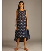 blue linen angrakha wrap in block print