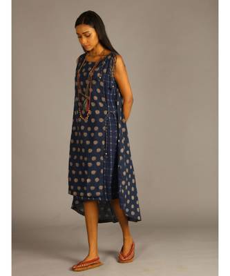 blue linen angrakha wrap in block print 2