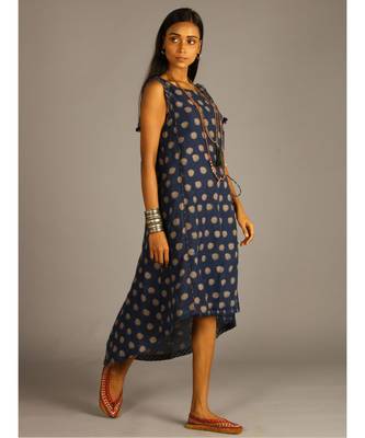 blue linen angrakha wrap in block print 3