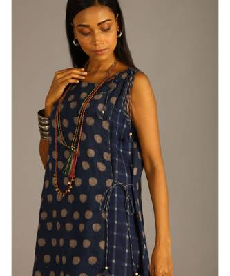 blue linen angrakha wrap in block print 4