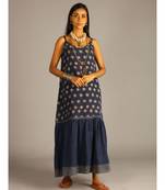 blue linen maxi with block print