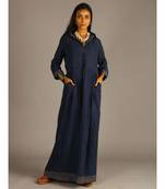 blue linen maxi front open dress