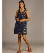 blue linen block printed angrakha top