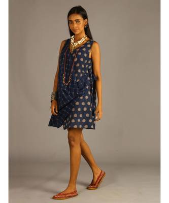 blue linen block printed angrakha top 2