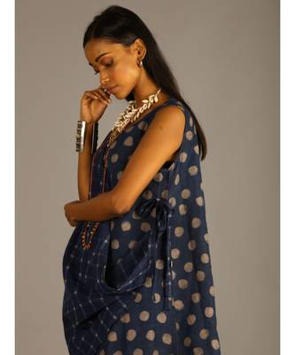 blue linen block printed angrakha top 4