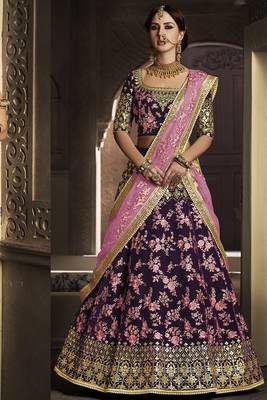 Pure Micro Velvet Wedding Lehenga In Purple With Stone Work 1