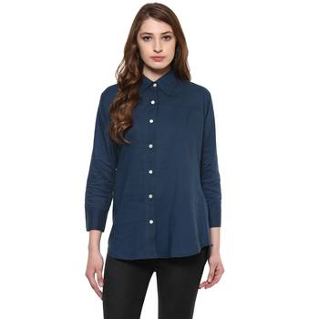 Blue Plain Cotton Tops 2