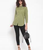 Green Plain Cotton Tops