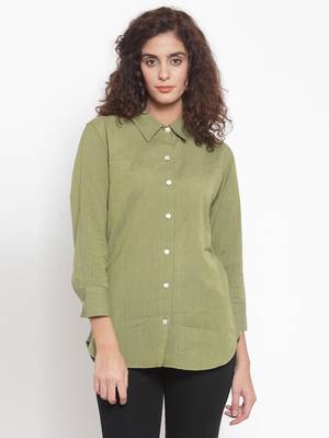 Green Plain Cotton Tops 2