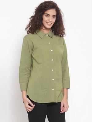 Green Plain Cotton Tops 4