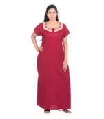 Red colour Embroidery Printed Square Neck Cotton Nighty For Ladies Nightwear Women Night Gown(Free Size)