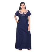 Blue colour Embroidery Printed Round Neck Cotton Nighty For Ladies Nightwear Women Night Gown(Free Size)