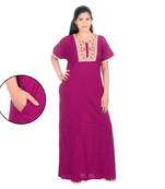 Pink colour A Line Embroidery Printed Round Neck Cotton Nighty For Ladies Nightwear Women Night Gown(Free Size)